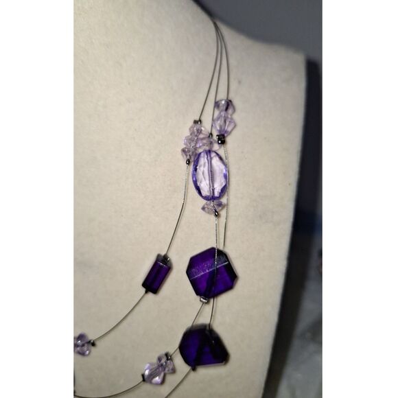 Acylic Women's Layered Necklace Purple Beaded Boho Elegant Evening Cocktail - Picture 2 of 8